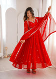 Sh T Launching New&nbsp; Showcasing&nbsp; Premium Brand Wear Red Georgette Anarkali Suit with Duppatta -TREND001RA