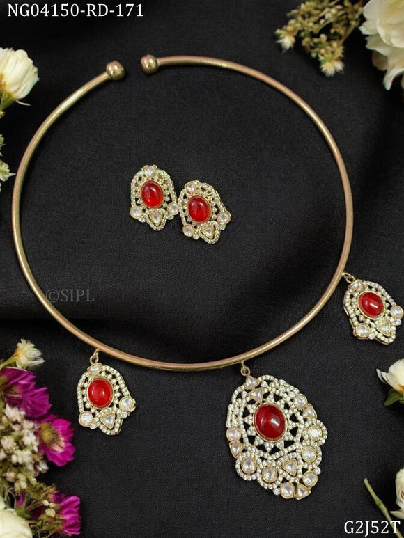 Damayanti , elegant Gold Finish Pipe Necklace Set With Red Stones for women -JAYDU001PN