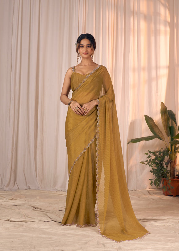 Mehek Mustard Green Beautiful Georgette Saree for women -OM0001MG