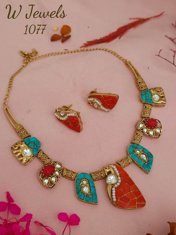 Emily , elegant Designer Antique Gold Finish Necklace Set for women -SONAM001EN