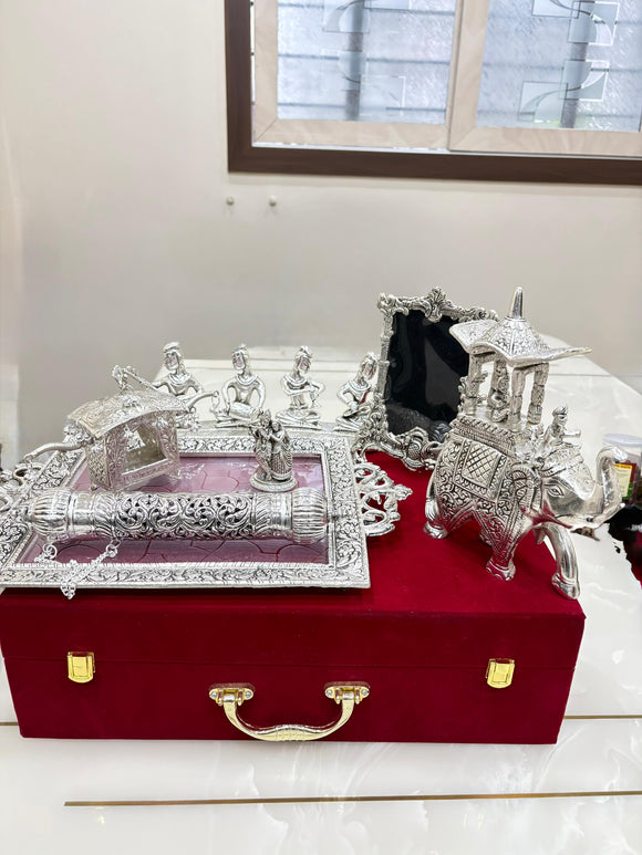 Anurag , Wedding Invites Combo in German Silver with Velvet Box Packing-ANUB001WC