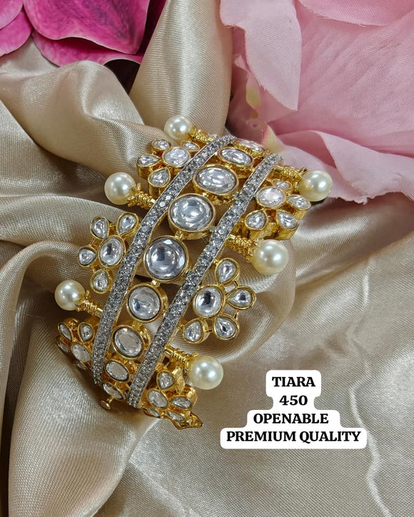 Tiara , Openable Pearl and Kundan Bracelet Kada for women -JAYDU001KB