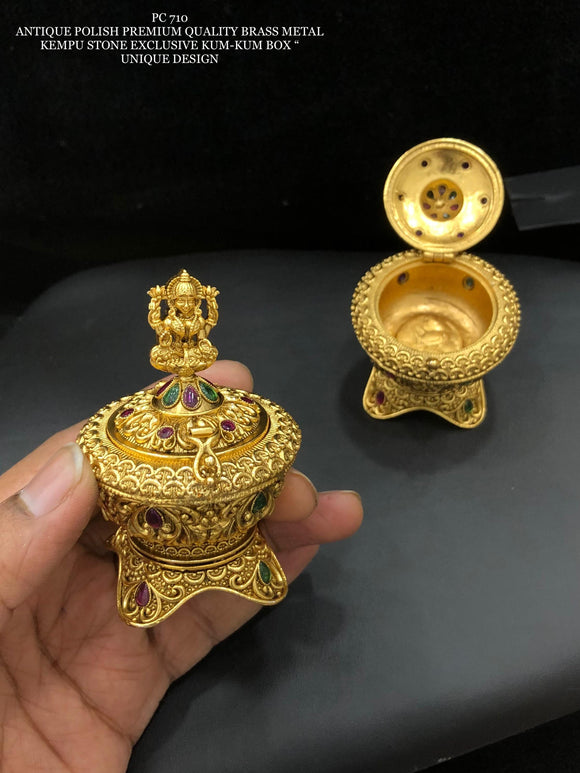 Maa Lakshmi  Design Matte Gold Finish Kumkum Dabbi / Sindur cheppu for Gifting-SAY001KMA