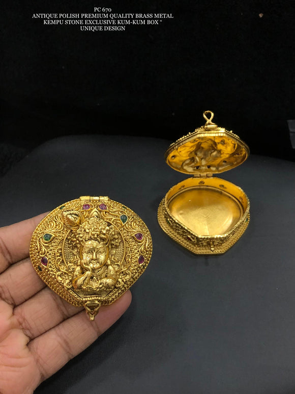 Little Krishna  ,  Design Matte Gold Finish Kumkum Dabbi / Sindur cheppu for Gifting-SAY001KM