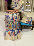 Malavika , Premium Moonga Tussar Pen Kalamkari saree with contrast pallu and blouse -TREND001MP