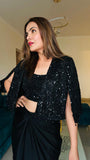 Designer Ready to wear drape skirt with crop top and crop jacket embellished with sequins and beads work-DP001RMS