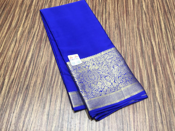 Neelam , Indigo Blue Shade Pure Mysore silk saree with Golden Weaving Zari Borders and Pallu -SACHI001MS