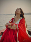 Red Lady , Beautiful Red Saree with Original Hand Charkhi Gotta Patti Work&nbsp; with Fully Stitched Blouse-SKLCC001RL