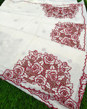 Christmas Special , Elegant Chanderi saree with matching blouse, featuring intricate cutwork floral detailing-DEEP001CS