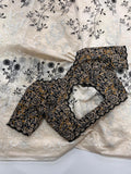 Black and White Pure Chanderi Cotton with Flower Embroidery on all over the saree-SSS001CBW