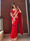 Beauty in Red , Premium Red designer sequins saree for women -FOF001RS