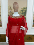 EXCLUSIVE 2 STYLES HAND WORKED, DRAPE SAREE ON FAUX GEORGETTE FABRIC WITH STITCHED BLOUSE-TANVI001RS