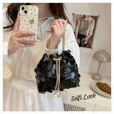Black  sequins  Designer  Stylish Vey Classy Sequins  Potli Sling Bag -KJ001PBB