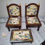 Rajastani Sawari Embossed Hand Painted Mango Wood Chairs &amp; Table Set -TILA001CTS