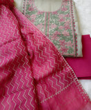 Pink Peony  , Handcrafted Pure Cotton Kurta with delicate shadow work embroidery-DEEP001SE
