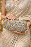 Grey Beautiful Premium  Kundan work clutch bag for women -AKSH001CBB