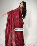 Raasati , Red Beautiful Sequins Saree for Women -SSS001RSW