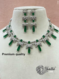 Clara , Platinum Finish Green stone studded Necklace Set for Women -JAYDU001GS
