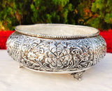 Gulzar , Antique German silver sunflower carving urli -GRIH001AU