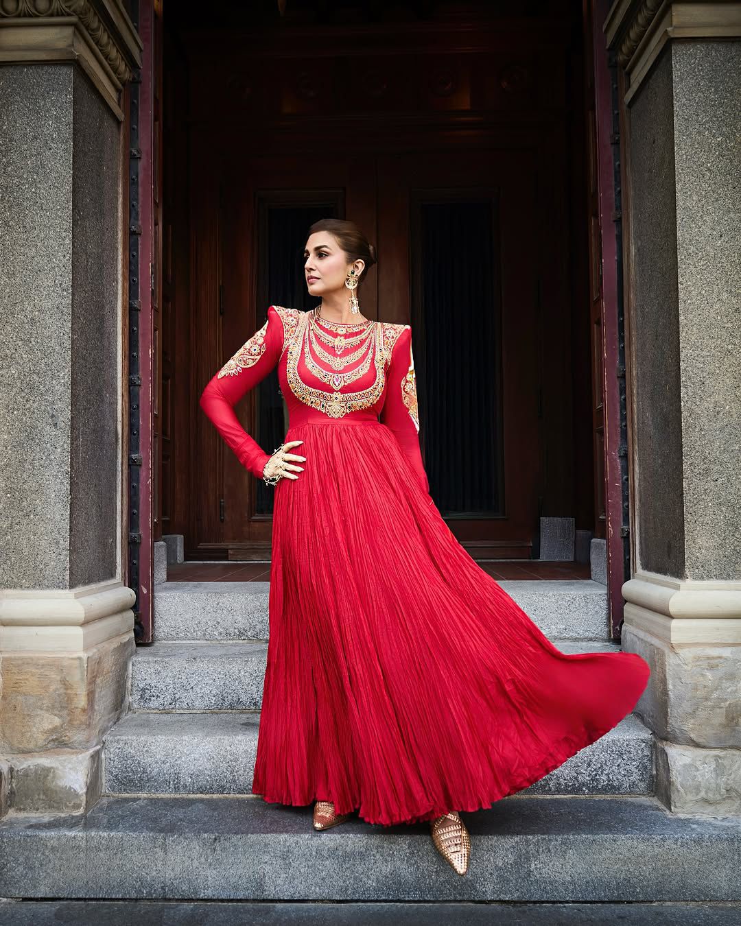 red anarkali dress Ramba , Bollywood Replica Red Anarkali Gown for women -SOC001AG – www.soosi.co.in