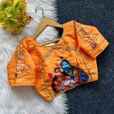 Shiv Parvathy Design Semi pure silk fabric Ready Made Blouse  with antique handcrafted work -SOC001RBGY