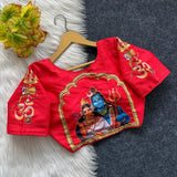 Shiv Parvathy Design Semi pure silk fabric Ready Made Blouse with antique handcrafted work -SOC001RBR