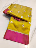 Navaneetha , Yellow and  Pink Combination Chanderi Silk Saree for Women -SHABI001YP