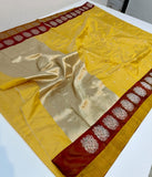 Jayabharathi , elegant Yellow and Red Combination Traditional Chanderi Silk Saree for women -SHABI001YR