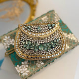 Moksha , Exclusive hand carved Premium  Bridal Kundan clutch purse-AKSH001KC