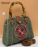 Green Lily , Green Traditional Boho Style Rattan Sling Bag for women -MK001RBB
