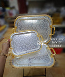 Combo of 3 ,German silver tray with latest etching work and premium silver finish with Golden Handles -AKSH001GTD