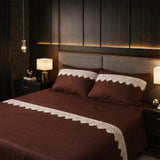 BROWN  SILK LACE SERENITY SOLID 500TC PREMIUM BEDDING SET BY RB -RB001BSE