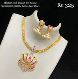 Sarojam , Matte Gold Finish White and Pink CZ Stone Studded Necklace Set for women -SHAKI001LJWP