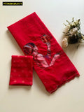 Karvachaut Special Red Beautiful Print Saree for Women -DF001RS
