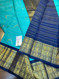 Kalpana , Blue  Kanjivaram Silk Saree with Beautiful Peacock Weavings -SACHI001PWB