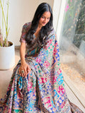 Sanwarya , Crape Silk Saree with Hand Block Print and Mixed Macha Stone Work -SANTI001MM