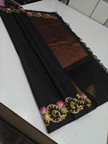 Tanjore Silk Beauty , Pure Black Kanjiavaram Silk Saree with Exclusive Hand painted Tanjore  Art -SACHI001BSTA