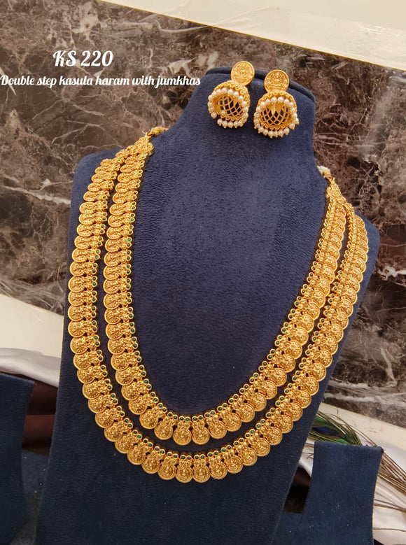 アクセサリー MR CASANOVA Gold Design Necklace Supriya, Matte Gold Finish Long Double Step Kashu Necklace Set for