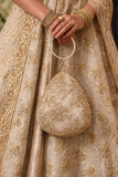 Shabana , Beautiful Nude Gold and Ivory Sequins embellished Bridal Oval Clutch for Women -AKSH001BCA