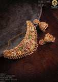 Sudharshana , South Indian Special Temple Jewelry Inspired Antique Gold Finish Minakari Necklace Set for women -LR001MKN