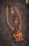 Maheswari , South Indian Temple Jewelry Inspired Antique Gold Finish Long Minakari Necklace Set for women -LR001MKNL