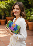 Blue Bird in the Sky , All over seed bead Envelope Clutch Bag for women -SHRINGA001BB
