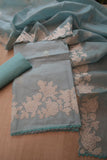 Pastel Blue Shade Lovely Applique embroidered Kota silk top and dupatta With Plain Bottom-DIYA001KSB
