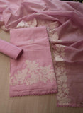 Pastel Pink Shade Lovely Applique embroidered Kota silk top and dupatta With Plain Bottom-DIYA001KSC