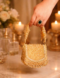 High Fashion Hand Golden Bead Crystal Clutch for women -AKSH001GCC