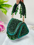 High Fashion Hand crafted Emarald and Bead Crystal Clutch for women -AKSH001GC