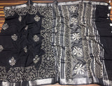 Black Fancy Soft Cotton Saree with Blouse -SACHI001BW