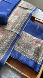 Jaipur Blue shade Digital Madhubani Printed Tussar Top and Dupatta with Bottom-DIYA001JT