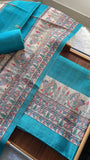Happy Blue shade Digital Madhubani Printed Tussar Top and  Dupatta with Bottom-DIYA001BT