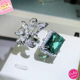 Luxury Green & White square diamond inspired Adjustable Ring By IDH Jewellery-DUB001SR